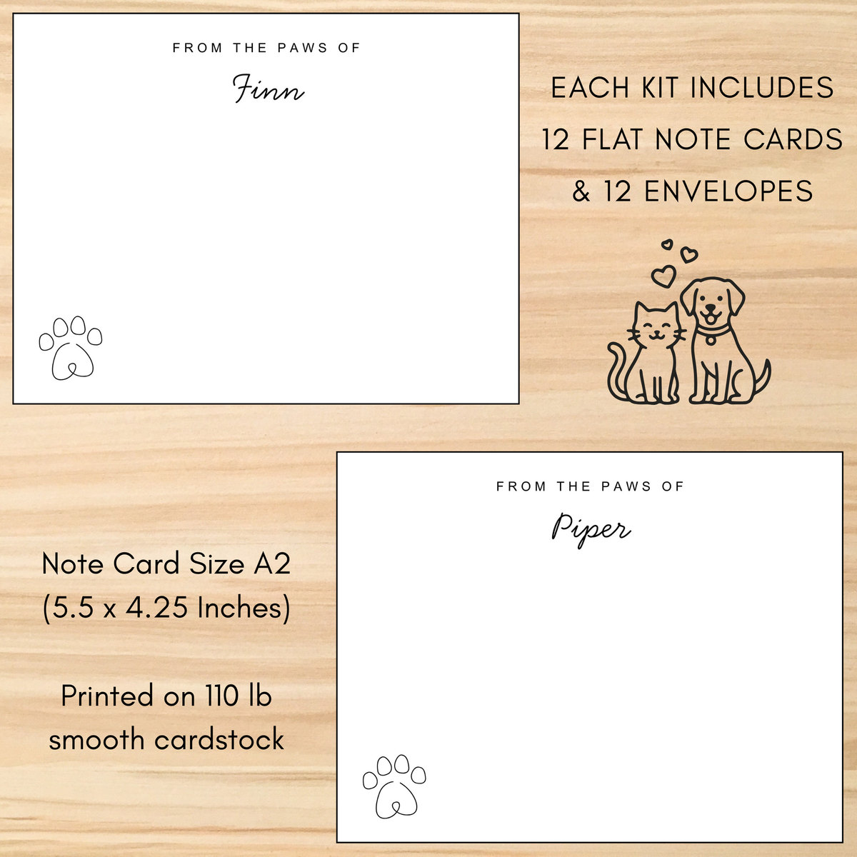 Dog and cat options for personalized Pawpal stationery kits