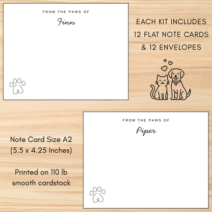 Dog and cat options for personalized Pawpal stationery kits