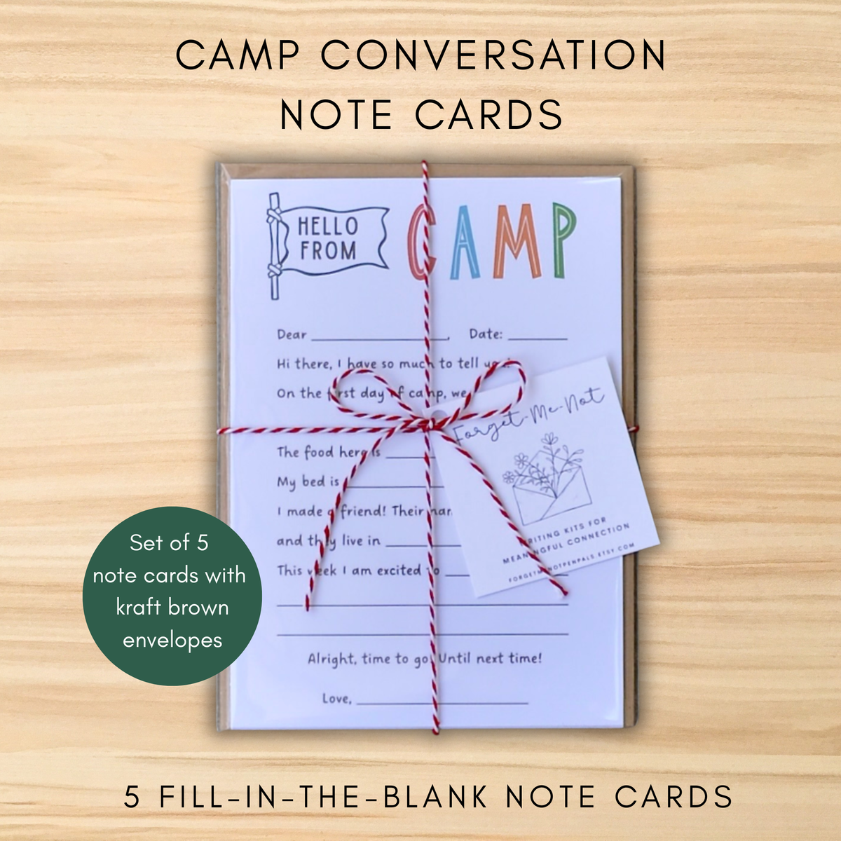 Camp stationery kit for kids and teens to send notes home