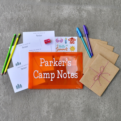 White and kraft envelope options for personalized summer camp stationery