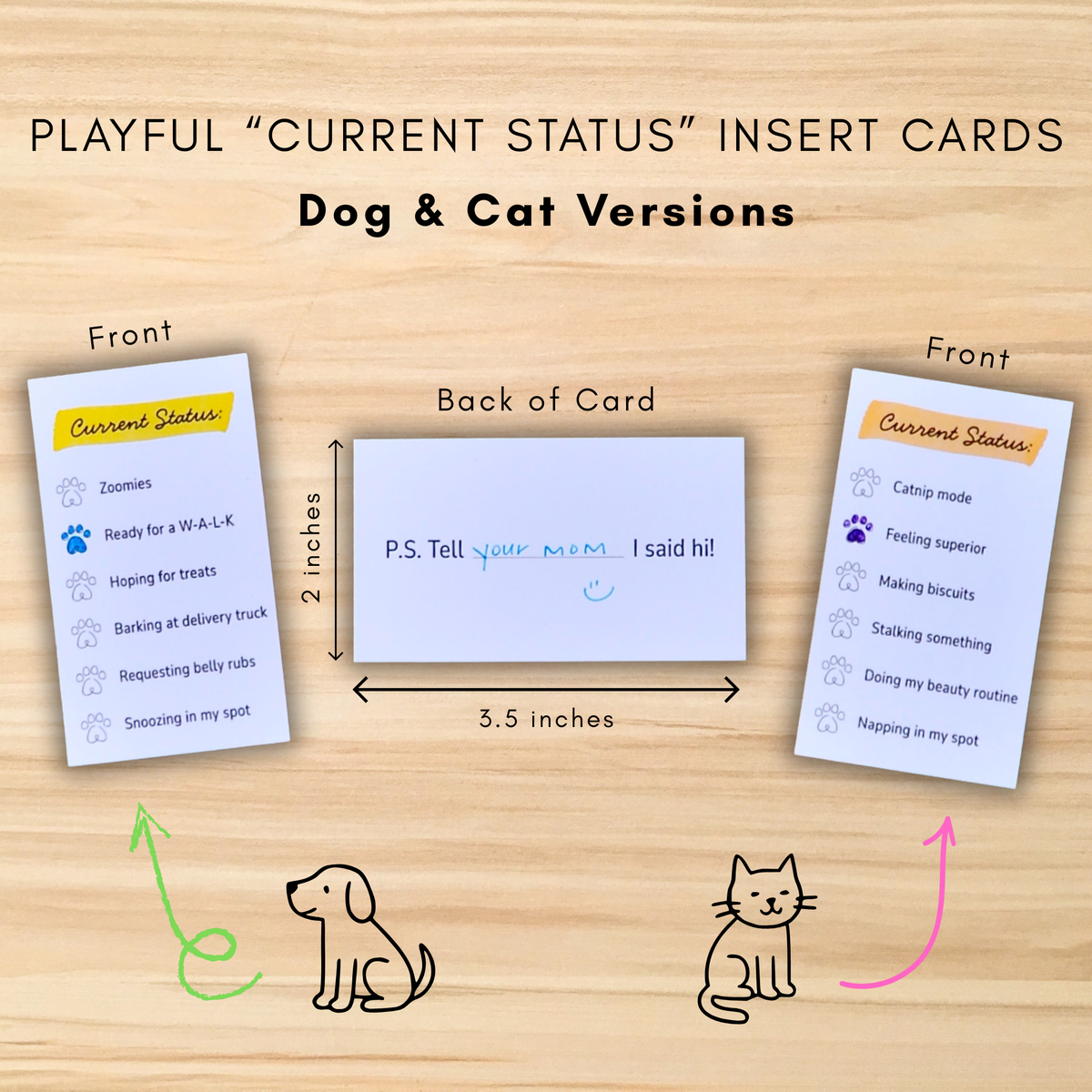 White and kraft envelope options for personalized A2 pet stationery