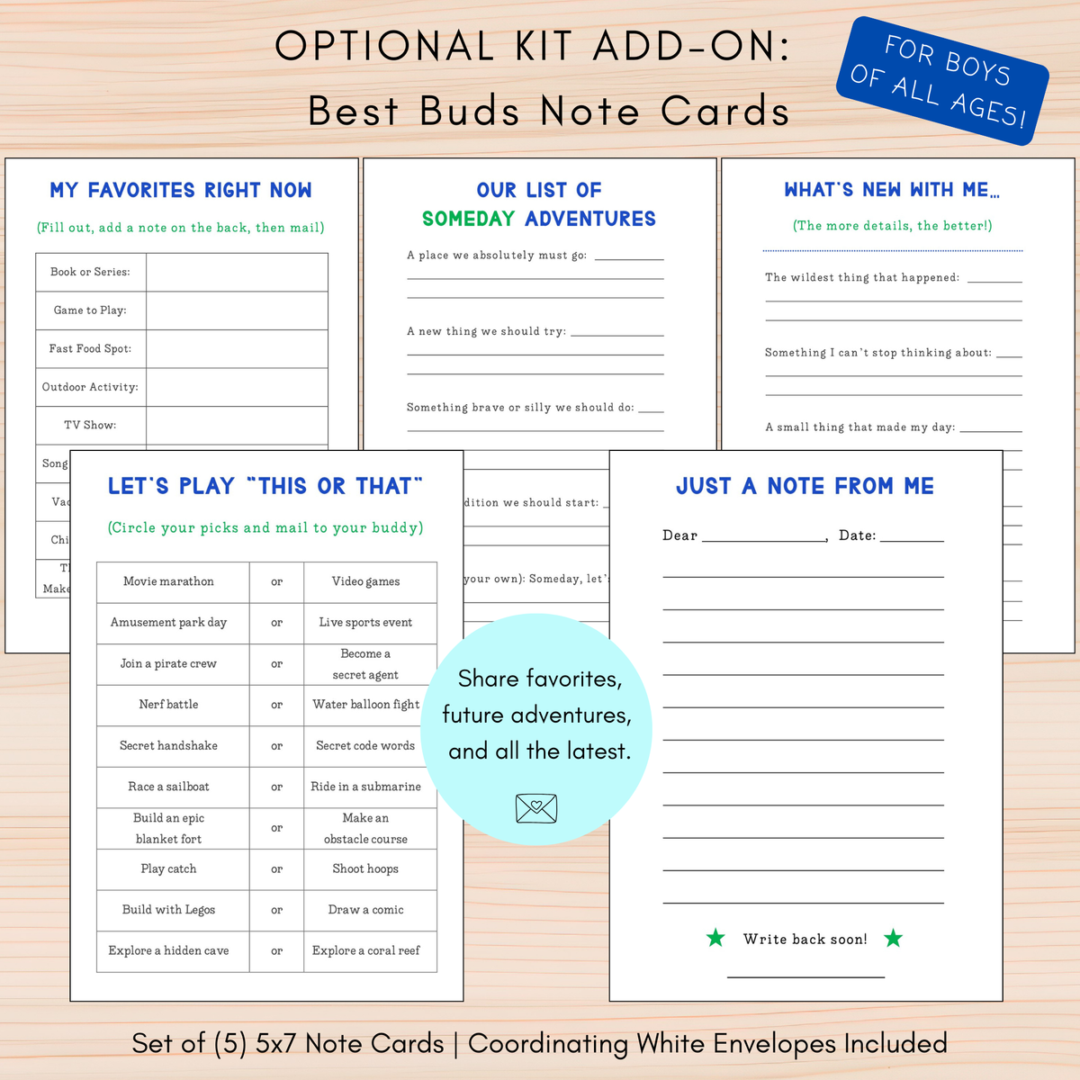 Best Buds conversation note cards add-on for kids stationery