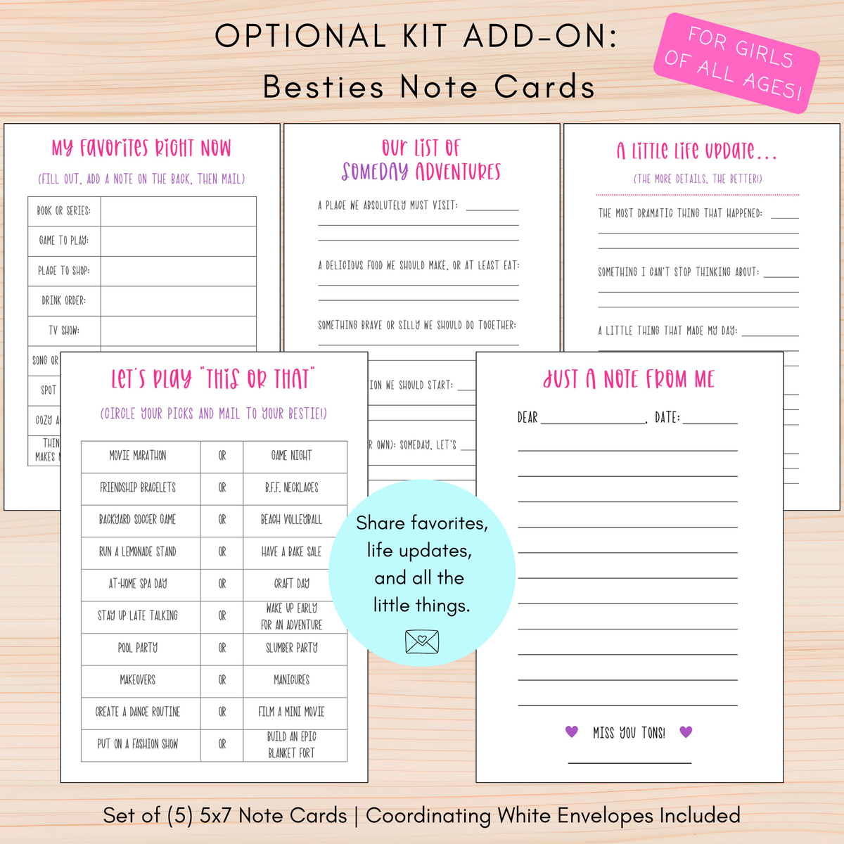 Besties conversation note cards add-on for personalized kids stationery