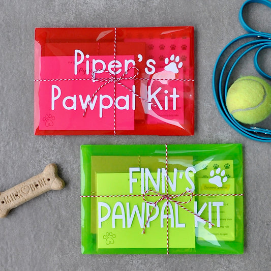 Personalized Pawpal Kit for dogs and cats with note cards, envelopes and paw-themed stationery