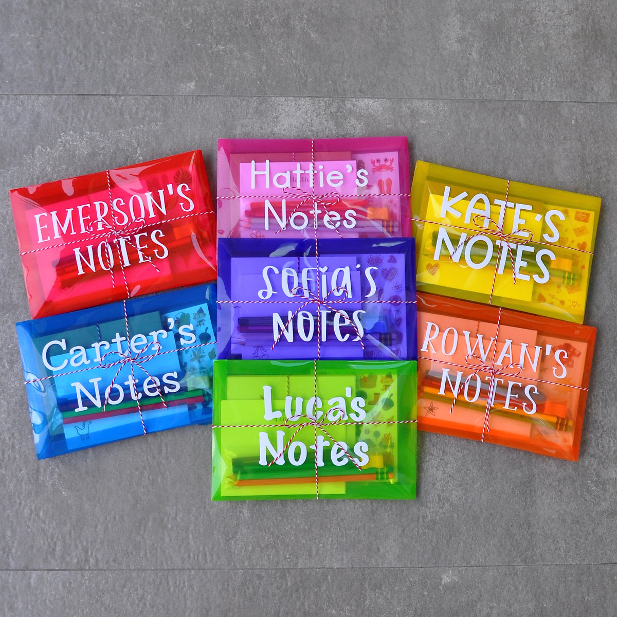 Personalized mini note card set for kids packaged in a reusable envelope