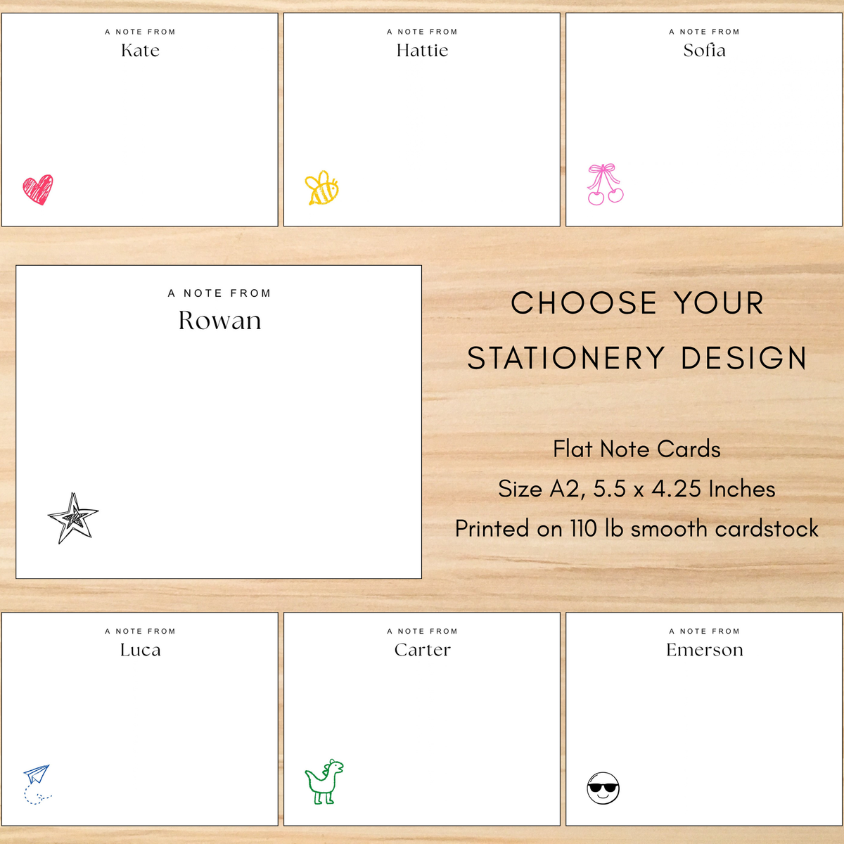 Personalized A2 note card designs for kids stationery kits