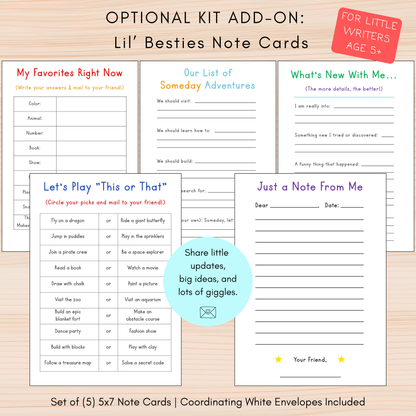 Lil Besties conversation note cards add-on for kids stationery