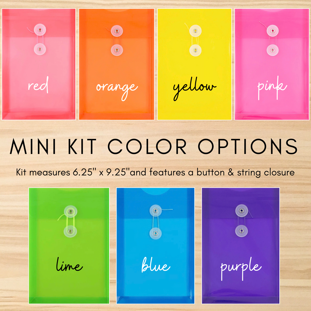 Color options for personalized mini stationery kits