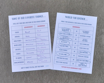 Grandparent Conversation Note Cards