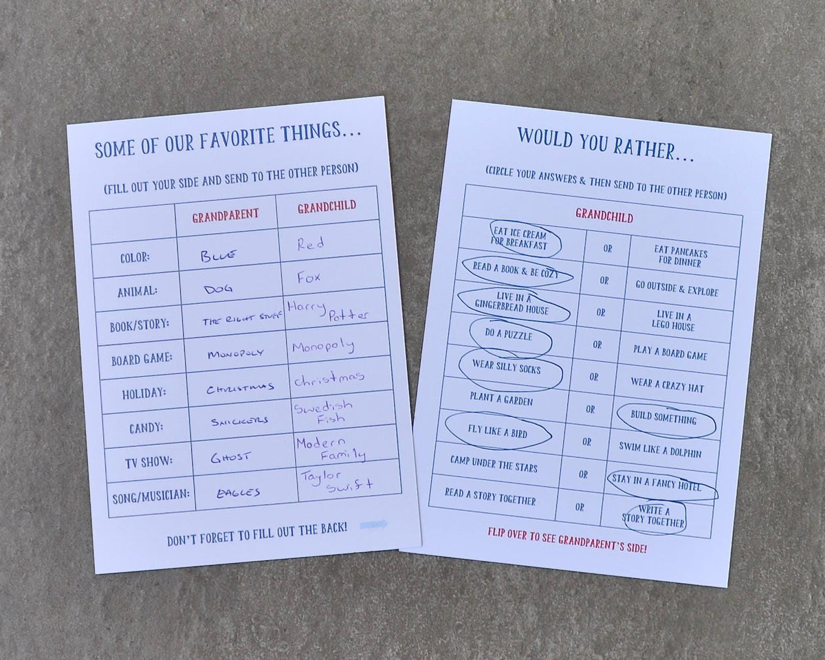 Grandparent & Grandchild Conversation Note Card Set